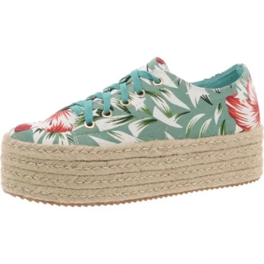 Vintage Havana Green Floral/Tropical Espadrille Platform Sneakers - size 8.5